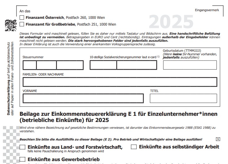 Stilisierter Beleg wird zum amtlichen Formular E 1a